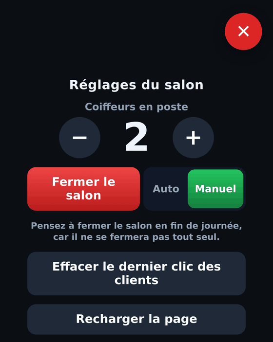Les réglages du salon sur la tablette